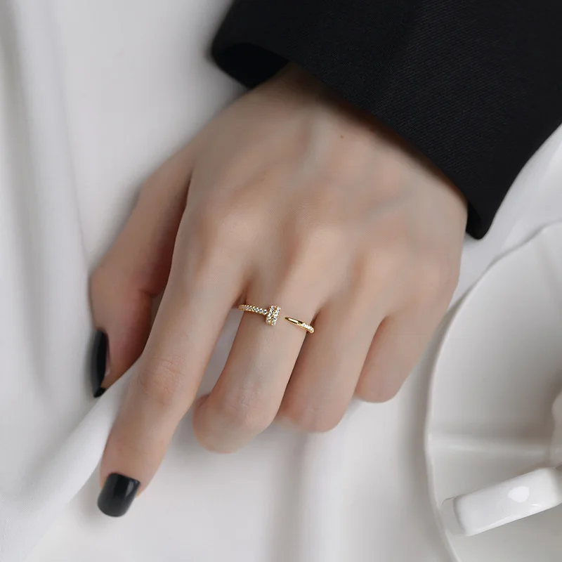 

925 Sterling Silver Ring for Women New European and American Special-Interest Design Nail Opening Adjustable Index Finger Ring L