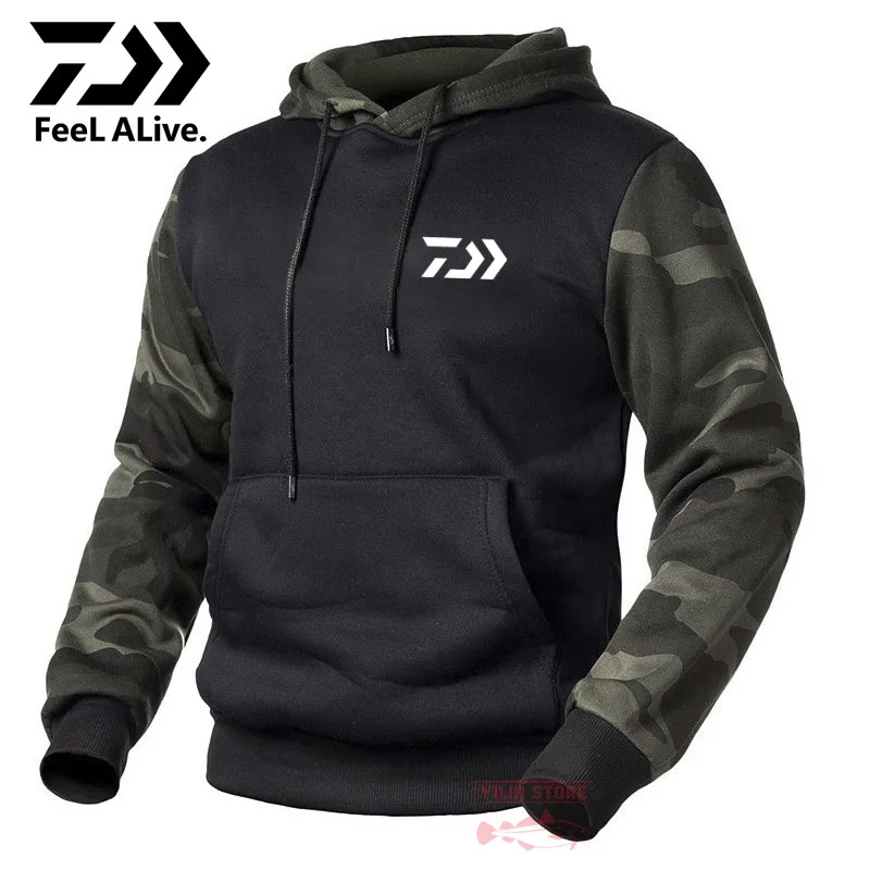 

New Daiwa Fishing Clothes Autumn Winter Camouflage Pullover Sweater Men Long-sleeved Hooded Jacket Outdoor Sport Fishing T-shirt