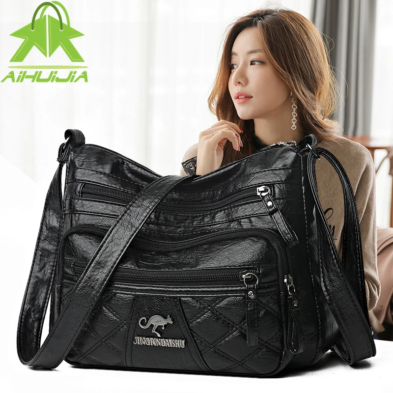 

Luxury Sewing Thread Crossbody Bag for Women High Quality Pu Leather Shoulder Bags 2022 New Female Simple High Capacity Handbag