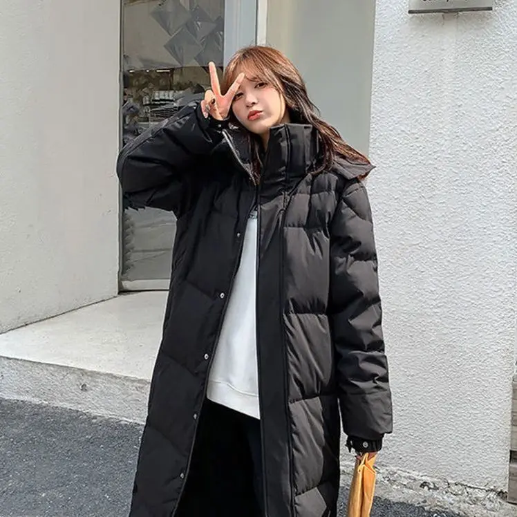 

2023 пальто с капюшоном на белом утином пуху, Женская длинная куртка, зимние свободные пуховики, Женское пальто, модная плотная женская верхняя одежда D178