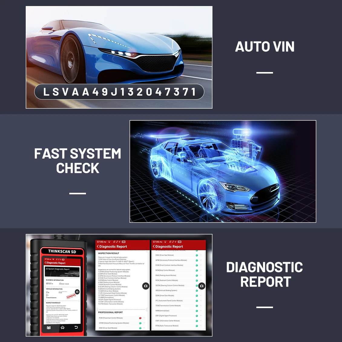 Сканер ThinkScan SD6 ABS SRS A/F ECM TCM BCM IC OBD2 с 5 функциями сброса |