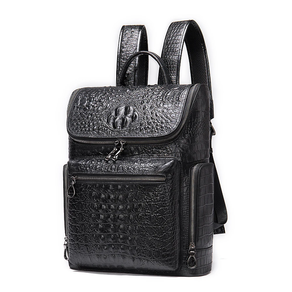 

Men's genuine leather backpack bag for men 14 inch laptop bag student school bag for books Crocodile pattern designer bag