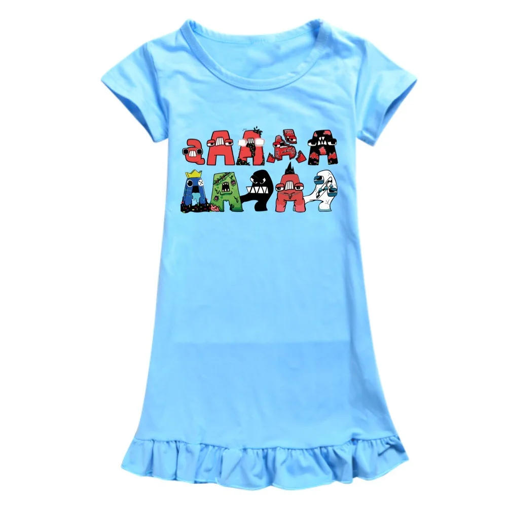 Alphabet Lore Girl Nightgowns Kids Children's Nightdress Cotton Summer Short-Sleeved Girls' Home Clothes Pajamas Dress Sleepwear images - 6