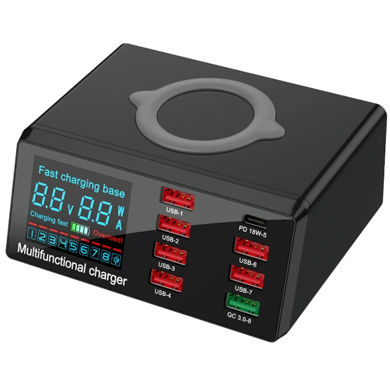 

Беспроводное зарядное устройство USB 100 Вт, док-станция 18 Вт PD QC3.0, быстрое зарядное устройство, Интеллектуальный светодиодный дисплей USB для ...