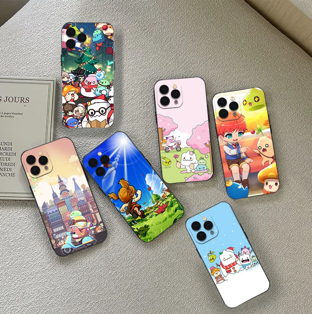 Phone Case M-Maplestorys Game For iPhone 12 11 13 14 15 16 Max Pro Plus Black Soft Silicone Cover