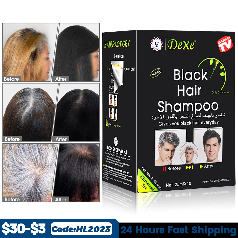 

10 Pcs Dexe Fast Black Hair Shampoo Only 5 Minutes White Become Black Hair Color Grey Hair Removal for Men Women Fast Hair Dye