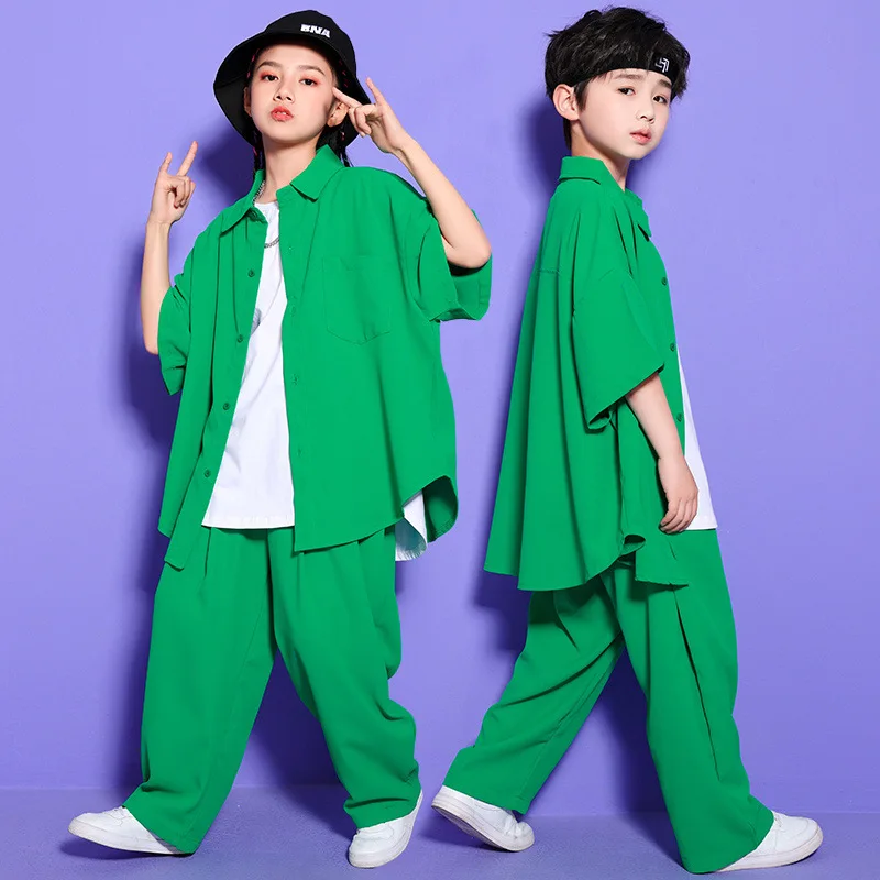 

Hip Hop Dance Clothes Girl Boy Kpop Stage Outfit Jazz Green Shirt Tops Baggy Pants Streetwear Festival Clothing Sportswear Adult