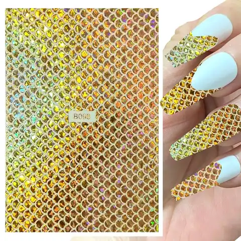Голографическая наклейка в форме рыбьей чешуи для дизайна ногтей, самоклеящаяся, 12 цветов