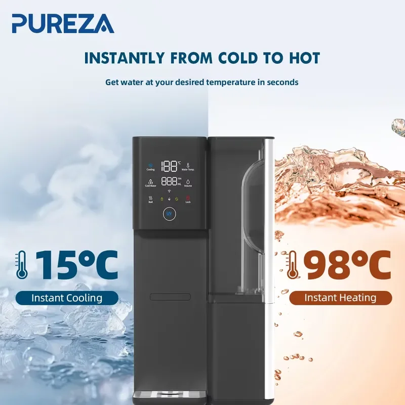 Фото Электрический диспенсер для воды PUREZA с функцией охлаждения и нагрева, портативный, экологичный, пластиковый, умный, настольный очиститель для дома, безопасный, 0.26 л/мин №5