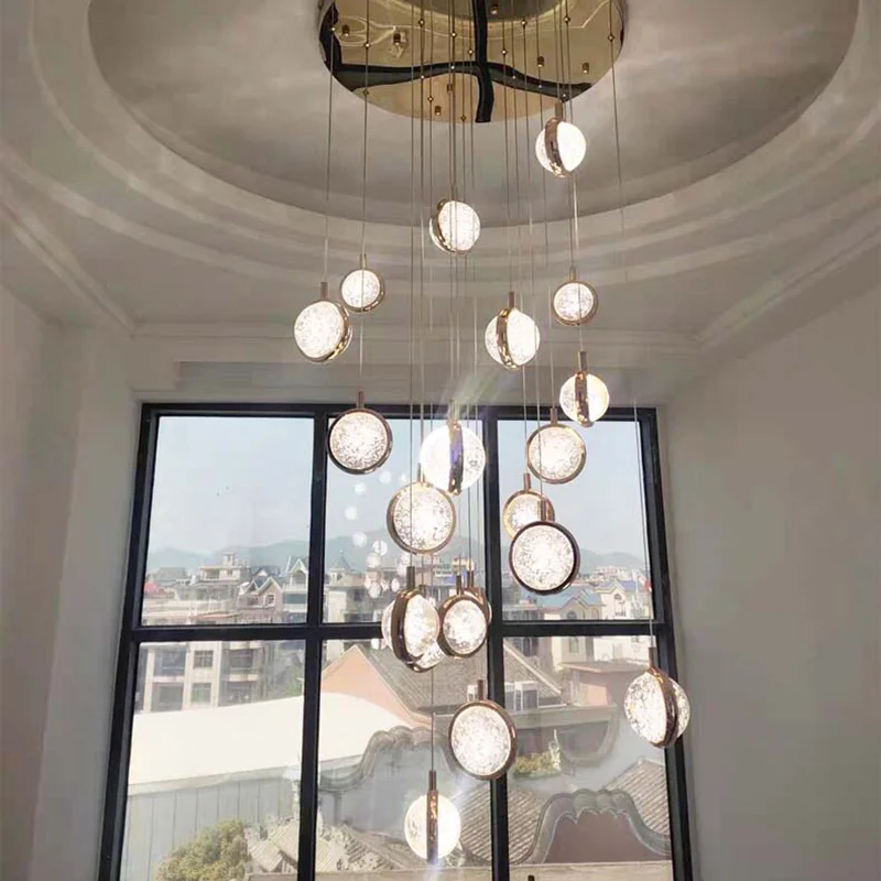 

Modern Chandelier Staircase Balls Bubbles Large Long Suspension Crystal Hanging Lamp Loft Living Room Kitchen Light Fixtures