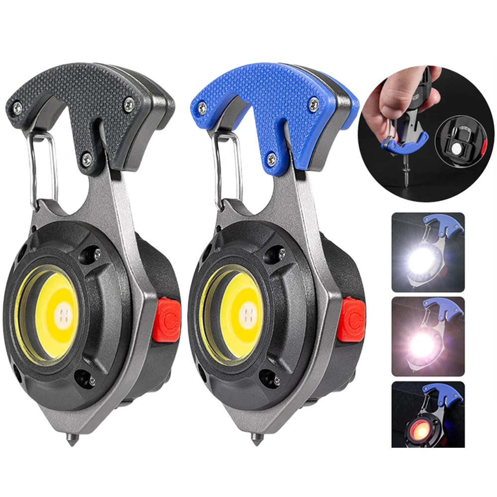 

Multi-function COB LED Flashlight Outdoor Screwdriver Hammer Emergency Lamp USB C Rechargeable Keychain Light Hook Strong Magnet