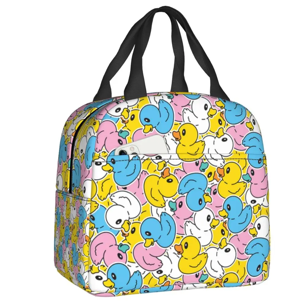 

Портативный Ланч-бокс с изображением мультяшной утки для душа, Женский Термоизолированный Ланч-бокс для еды, детские школьные сумки-тоуты д...