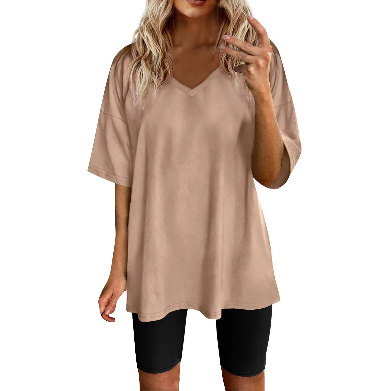 

Womens Tops Size Large Half Shirts Solid Blouses Fashion T Neck V Women's Oversized Casual Color Loose Women's T Shirts Casual