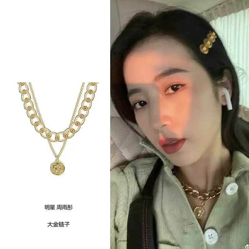 

2021 Vintage Multilayer Coin Chain Choker Necklace For Women Gold Silver Color Fashion Portrait Chunky Chain Necklaces Jewelry