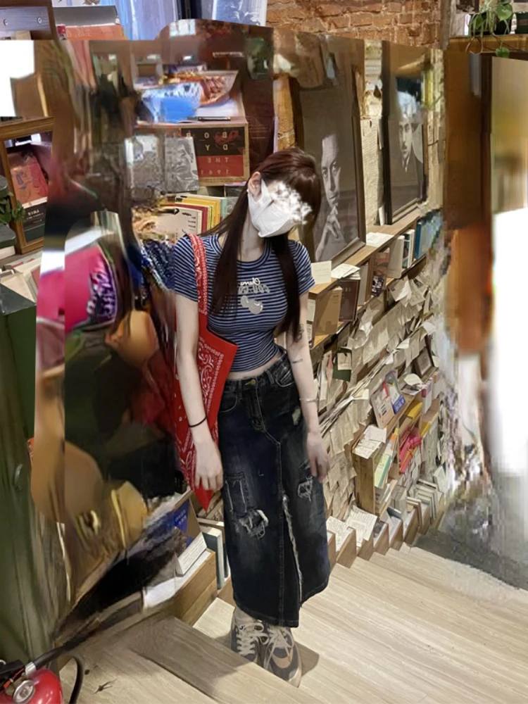 Лидер продаж милая школьная блузка с коротким рукавом в полоску |