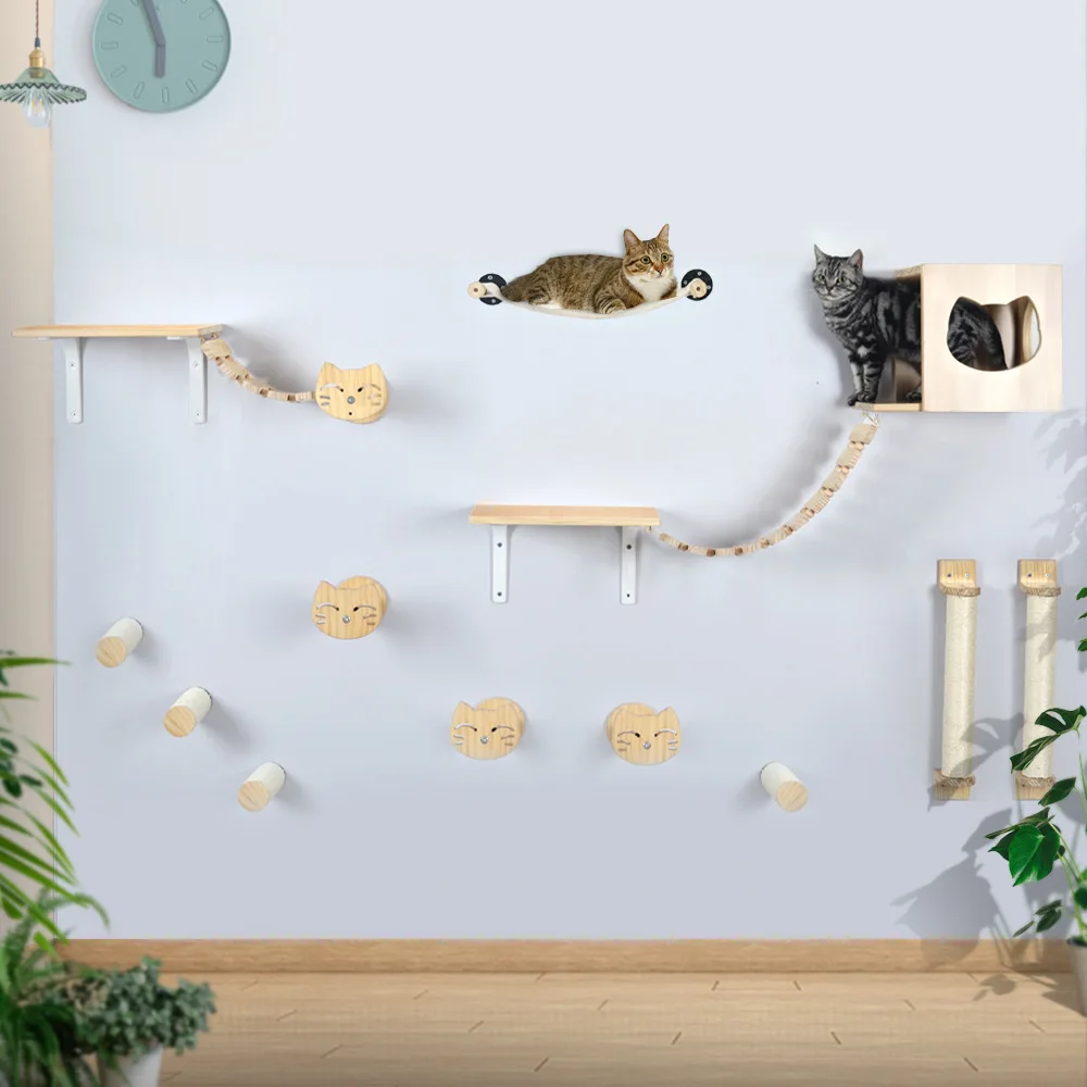 

Handcrafted Wall Mounted Cat Shelves Bridge Shelf And Perch Hammock Bed Sleeping Wall Steps Ladder For Kitten Climbing Furniture