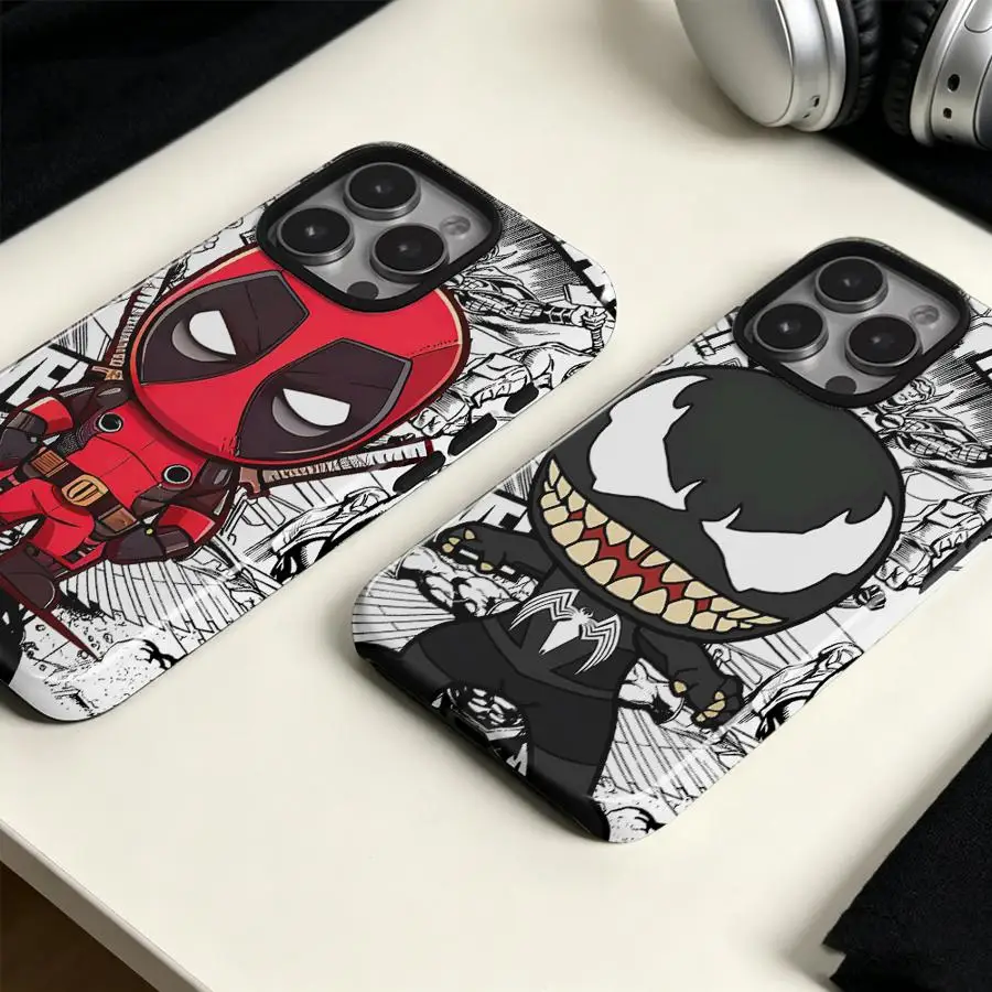 Мягкий чехол-накладка для Apple iPhone 17, 16, 15 Plus, 14 Pro Max, XS, XR, 13, 16e, 12 Air, 11 с Дэдпулом и Веномом (art.: 3920dc663b4e7) - 3920dc663b4e7