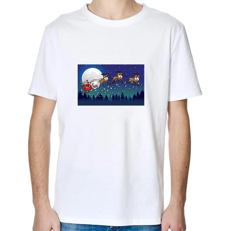 

Забавные футболки с рисунком ночи Рождества с Санта-Клаусом, летающей ездой на санях, тянутые эдвардами, милые футболки оверсайз