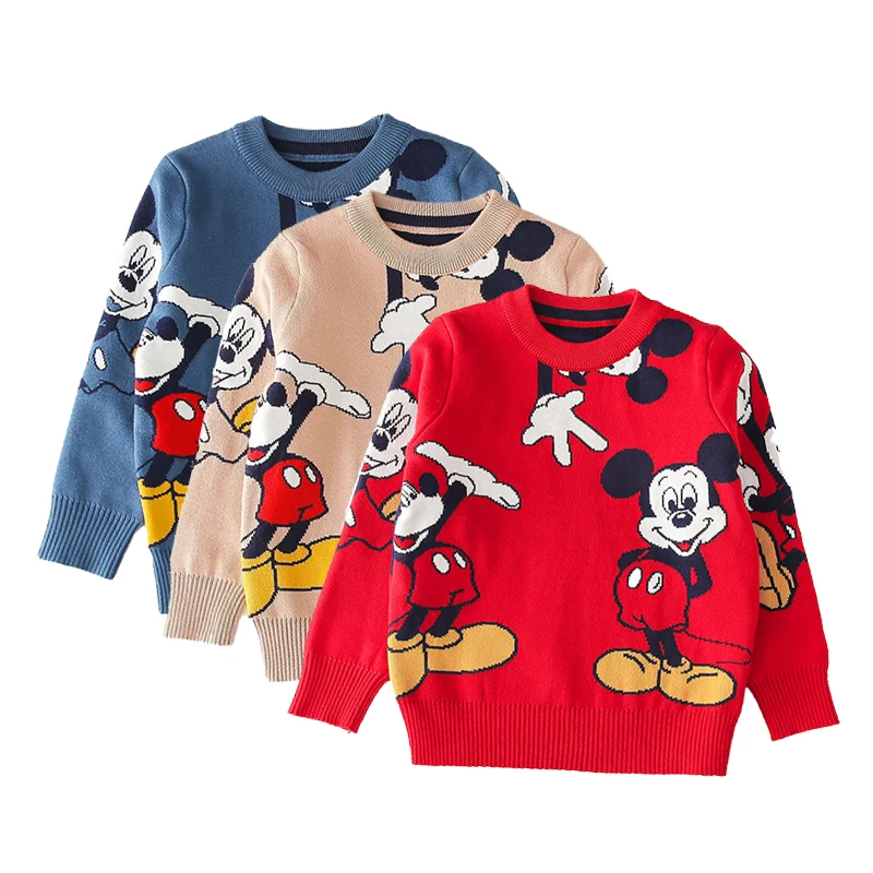 

Boys Mickey Mouse Sweater Girls Kniited Pullouver Autumn Winter Kids Cute Cartoon All-match Tops 2-7Y Children Disney Clothes