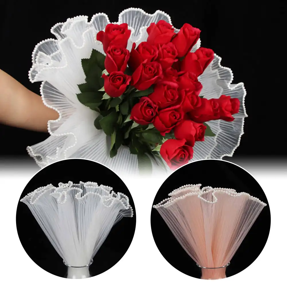 

4.5Y*30CM Korean Style Pearl Wave Tissue Yarn Flower Bouquet Wrapping Gauze Paper For Florist Wedding Party Gift Packing Decor