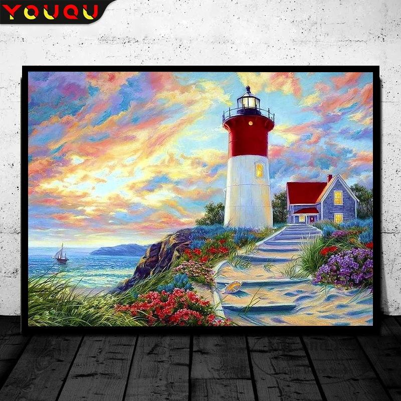 

YOUQU DIY Landscape Series Diamond Painting “Lighthouse” Mosaic Picture Diamond Embroidery Beautiful Artist Home Decoration