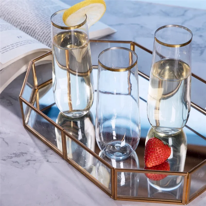 24 пластиковых флейты для шампанского без ножек пластиковые бокалы с золотой