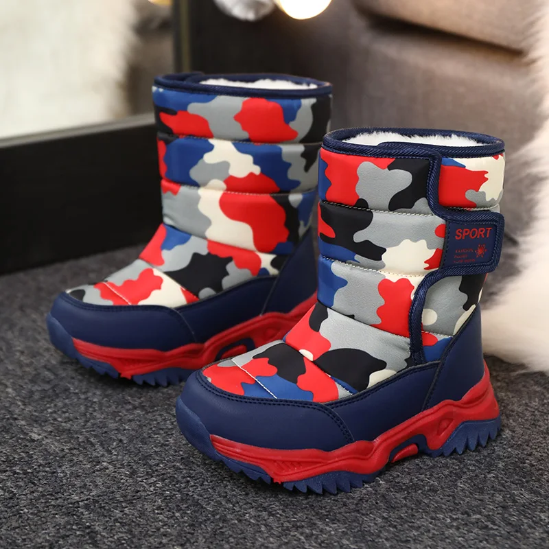 Winter Children Shoes Plush Waterproof Fabric Non-Slip Girl Boys Rubber Sole Snow Boots Camouflage Warm Outdoor Botines enlarge