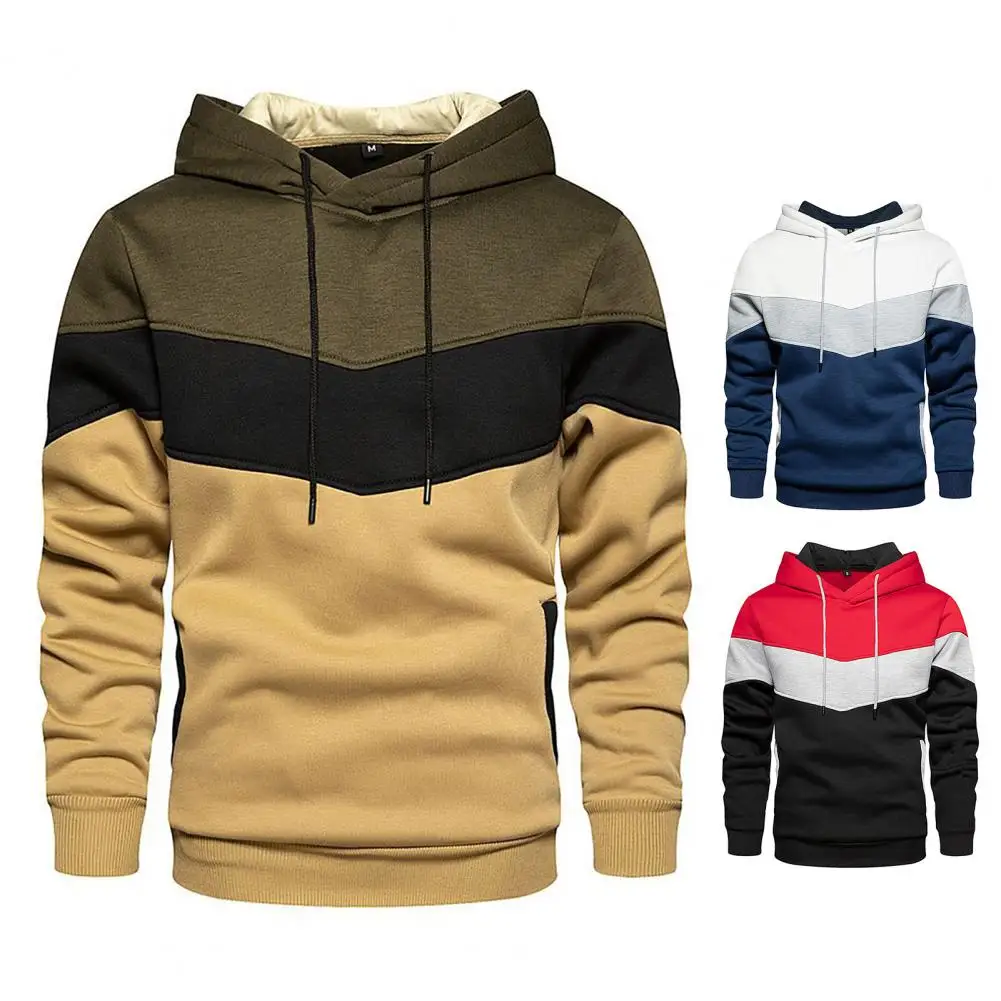 

Men's Patchwork Hooded Sweatshirt Hoodies Clothing Casual Loose Fleece Warm Streetwear Male Fashion Autumn Winter Sports Outwear