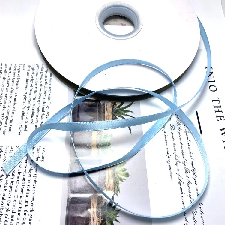 Синяя атласная лента 6 мм полиэфирная плетеная фабричная подарочная упаковка