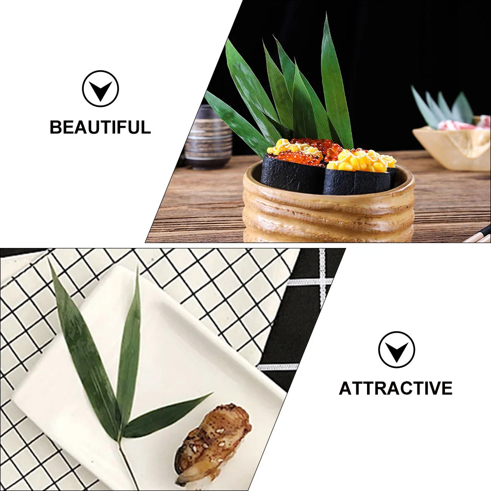 100 Pcs Sushi Bamboo Leaves Decorative Leaf Plate Japanese Food Mat Sashimi Ornament Dish