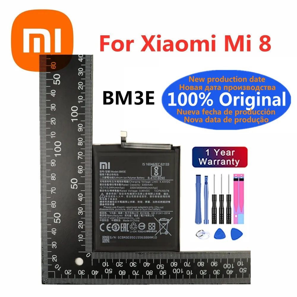 

New Xiao mi 100% Orginal BM3E 3400mAh Battery For Xiaomi Mi 8 Mi8 M8 M 8 High Quality Phone Replacement Batteries + Tools
