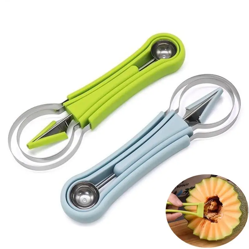 

4 In 1 Fruit Water Melon Scoop Carving Cutter Knife Steel Kitchen Tool Dig Pulp Separator Kitchen Gadgets Accessories