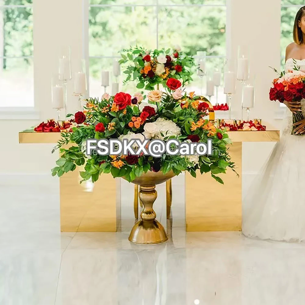 Роскошный свадебный банкет золотое зеркало обеденный прямоугольный стол дизайн