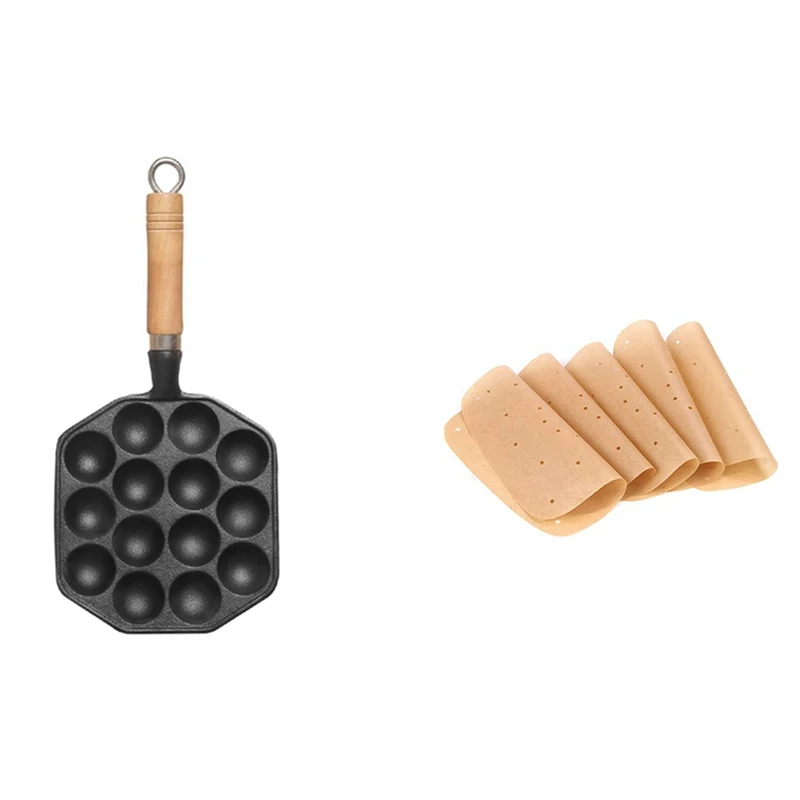 

150pc 8.5 Inch Air Fryer Parchment Papers & 1x Takoyaki Pan 14 Holes Cavity Baking Mold Octopus Ball Maker Grill Plate
