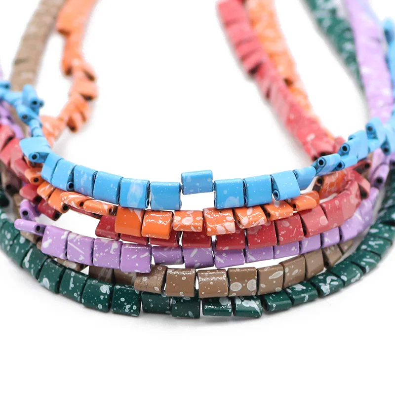 

17 цветов 5x5 мм брызговые чернила с двумя отверстиями резиновое покрытие натуральный Гематит каменные разделители свободные бусины стандар...