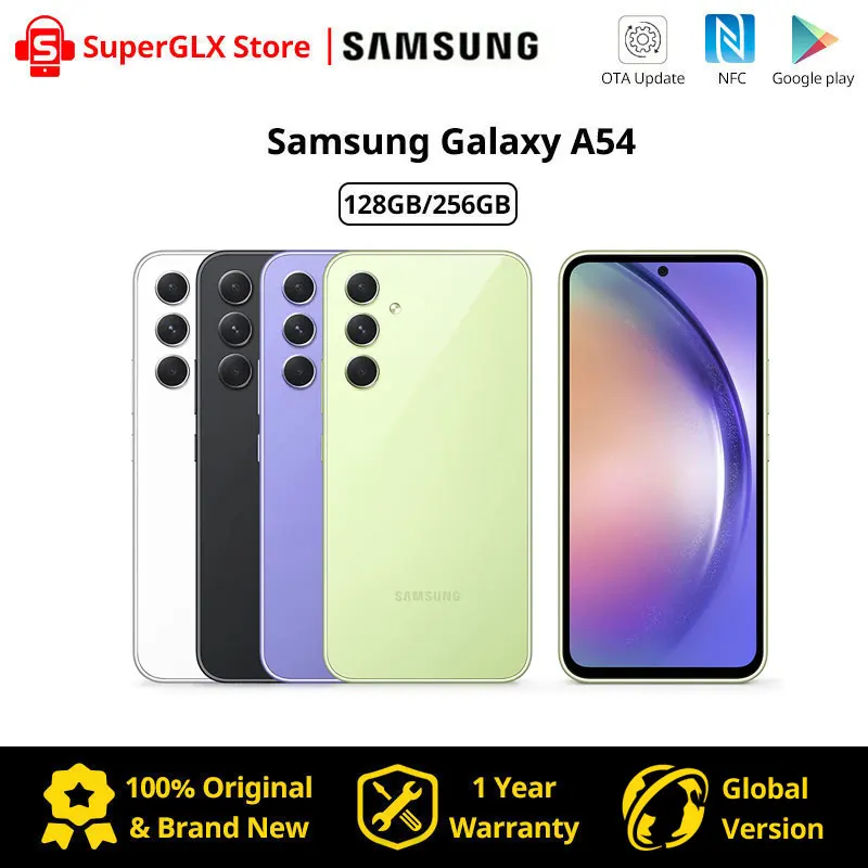 Global Samsung Galaxy A54 5G Mobile Phone Exynos 1380 Octa Core 6.4'' 120Hz Super AMOLED Screen Smartphone 50MP Triple Cameras