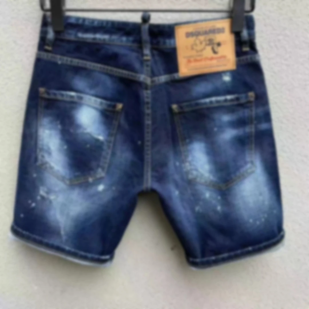 2023 Summer New Jeans with Broken Holes, Denim Shorts, Fashion Water Wash, Micro Spring, Fashion Brand Speckled Ink Capris, M