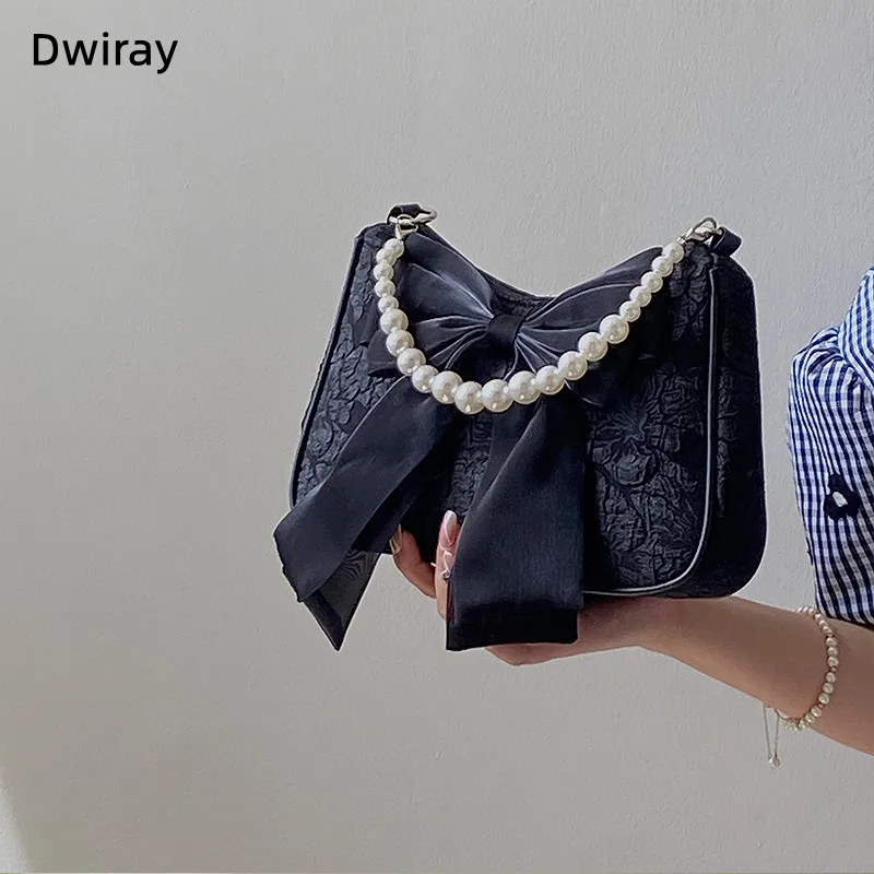 

Dwiray New Pearl Bowknot Hand-held Cross-body Bag 2022 High-end Bolsa One-Shoulder Underarm Bag Handbags Women Esigner Luxury