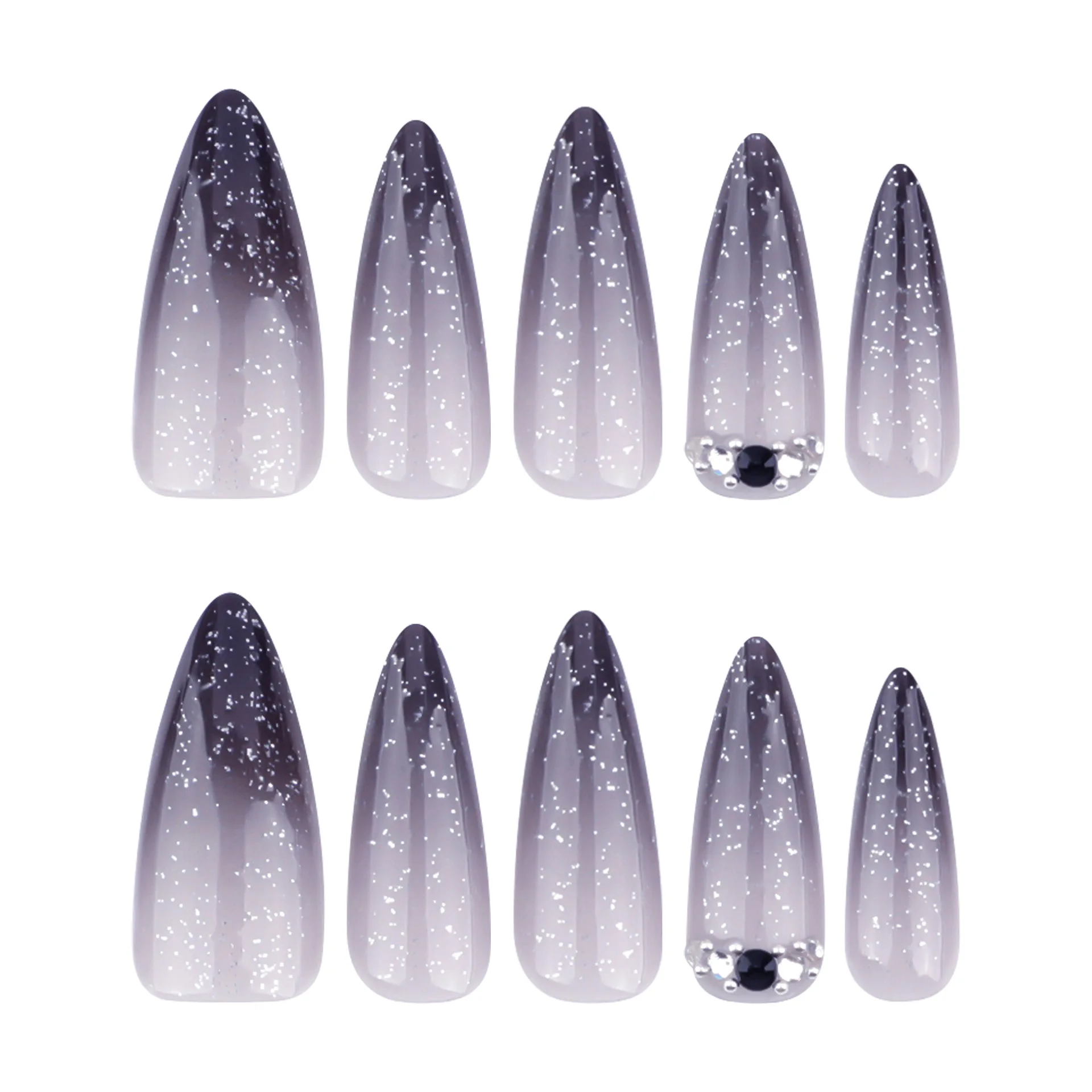 Фото 24 шт. Y2k Long Stiletto Press On Nails Gradient Black French Style Flash Sequins Fake Nai Diamond Decor Накладные ногти для горячих девушек №5