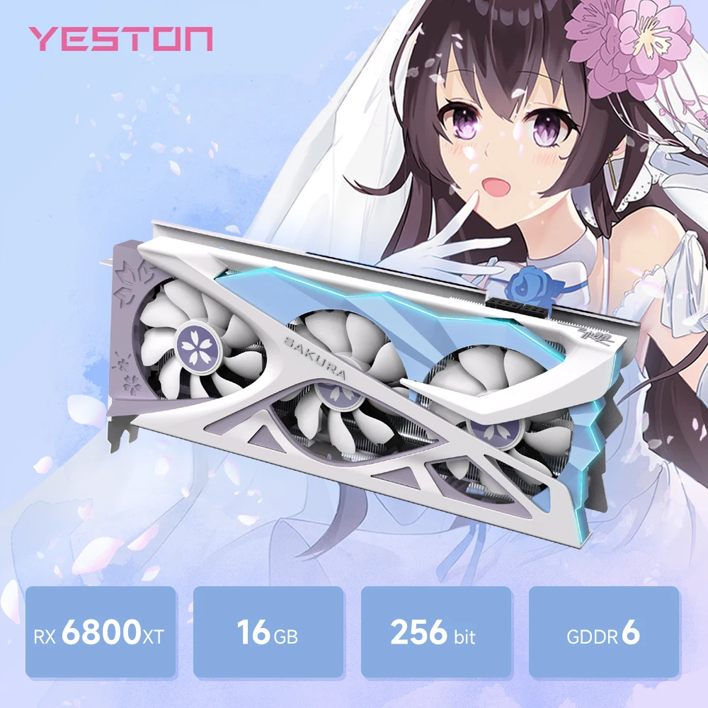 YESTON AMD RX6800 Графическая карта GDDR6 16 ГБ 256-битная игровая видеокарта RGB RX6800XT-16GD6 YB