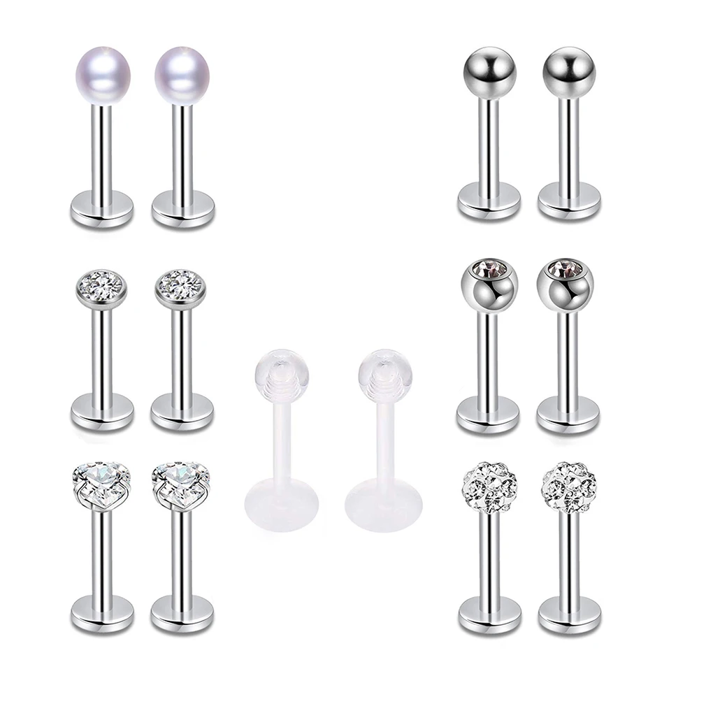 

14pcs Labret Stainless Steel Ear Studs Anti-allergy Earrings Lip Ring for Daily Party