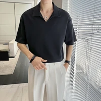 2022 mens waffle polo shirts summer short sleeve loose lapel tee tops high quality casual formal social polos camisa hombre