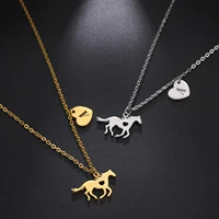 my shape initials horse heart pendant necklaces for women girls alphabet letters stainless steel necklace choker fashion jewelry