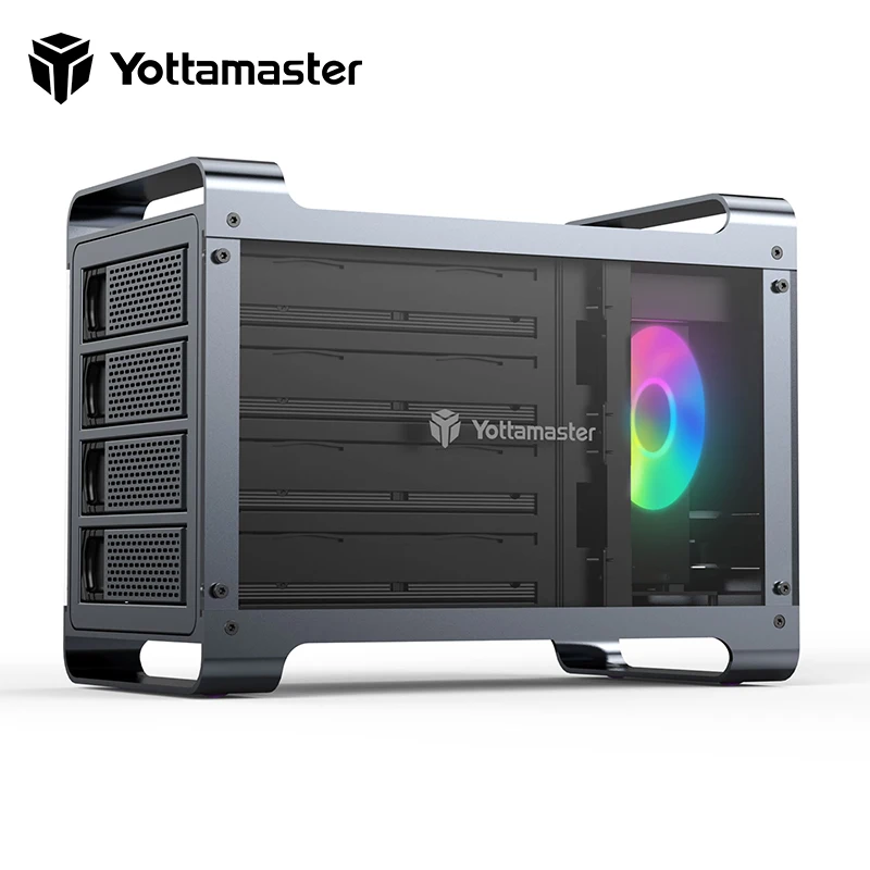 

Корпус для жёсткого диска Yottamaster, 4 отсека, 2,5 дюйма, USB 3,5, 80 мм, RGB-вентилятор, 4 х18 ТБ