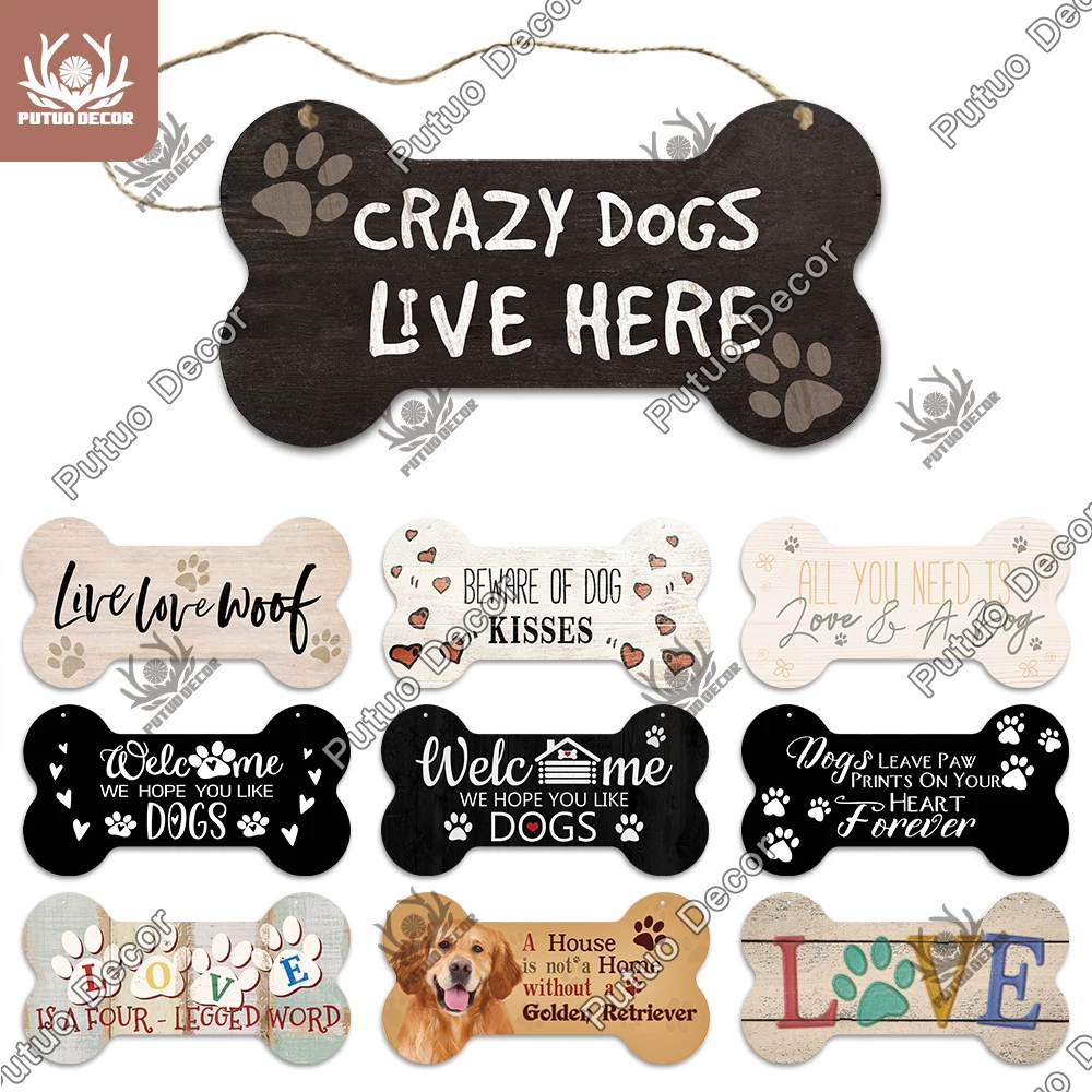 

Putuo Decor Dog Bone Sign Wooden Hanging Plaque Wood Lovely Pendant Plates for Pet House Kennel Decoration Gift Ideas