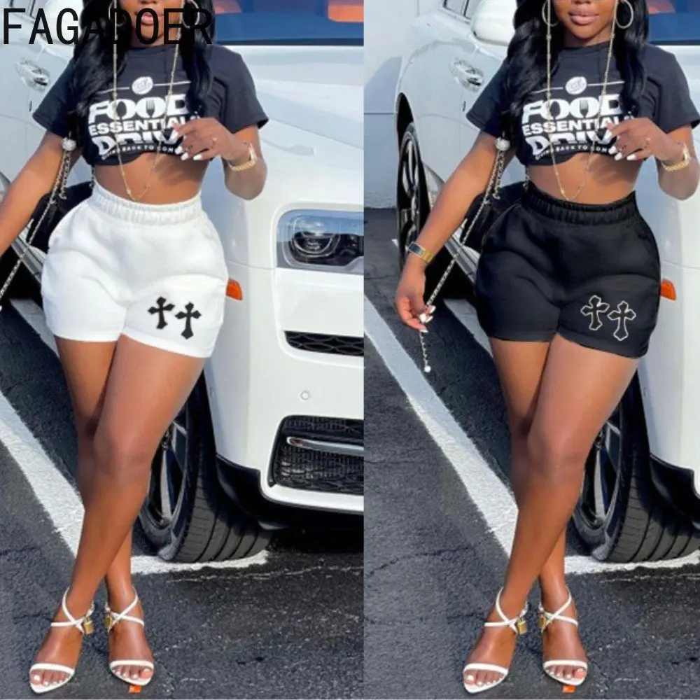 FAGADOER Summer Print Sporty Shorts Women High Waisted Skinny Shorts Fashion Female Streetwear 2023 New Casual Clothing Bottoms