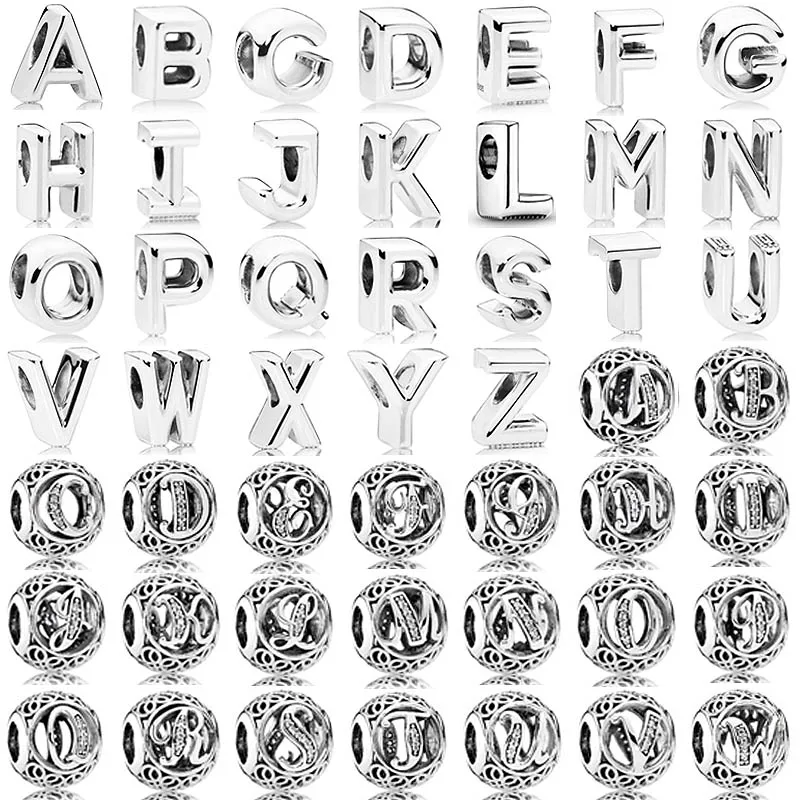 

Новинка, искусственный серебряный шарм, искусственный Гладкий алфавит, 26 букв с хрустальными бусинами, подходит для браслета Пандоры, ювелирные изделия для рукоделия