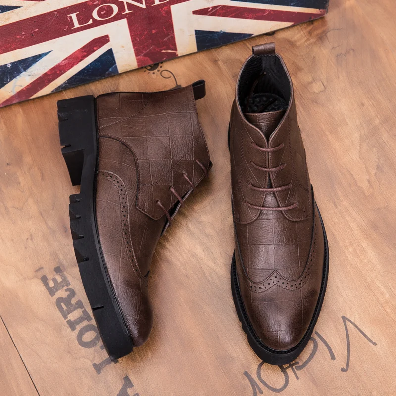 Stylish Elevator Boots Men Misalwa High Top Brogue Men Boots Platform Oxford Shoes for Men Formal Dress Boots