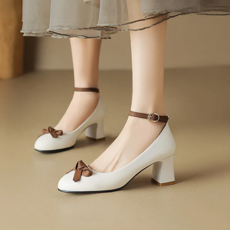 

Туфли женские кожаные на высоком каблуке, с бантом