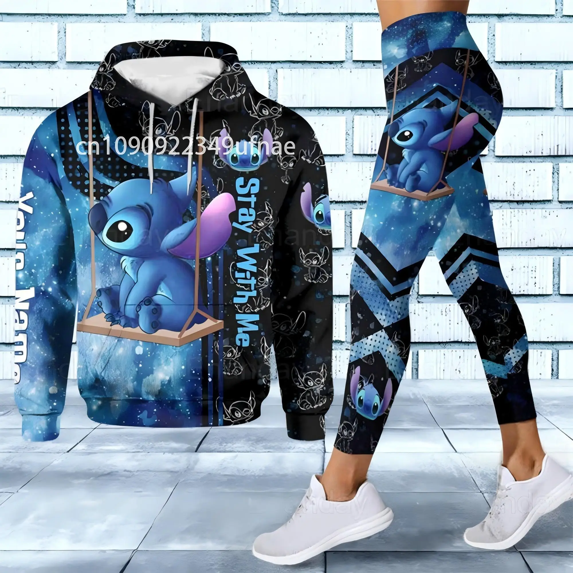 2025 Disney 3D толстовка с капюшоном спортивные штаны для йоги Stitch Fashion женский